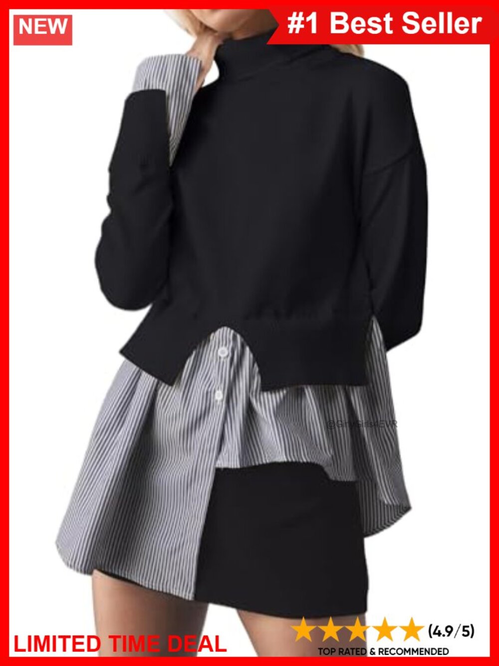 Asymmetrical Patchwork Turtleneck Sweater Dress 2 in 1 Tunic Pullover